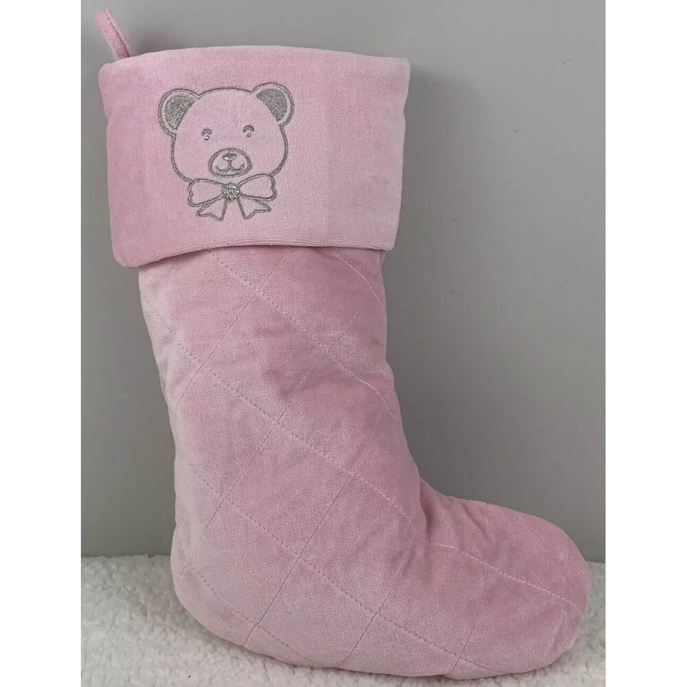 Pink Quilted Christmas Stocking Teddy Bear With Harvey Lewis Swarovski Crystals